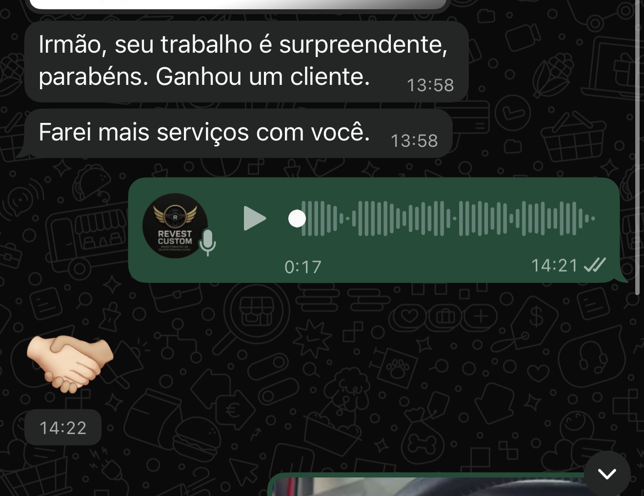 Print do segundo depoimento real de cliente da Revest Custom